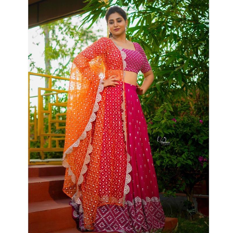 hot anchor varshini sizzles in choli lehanga her latest pics goes viral
