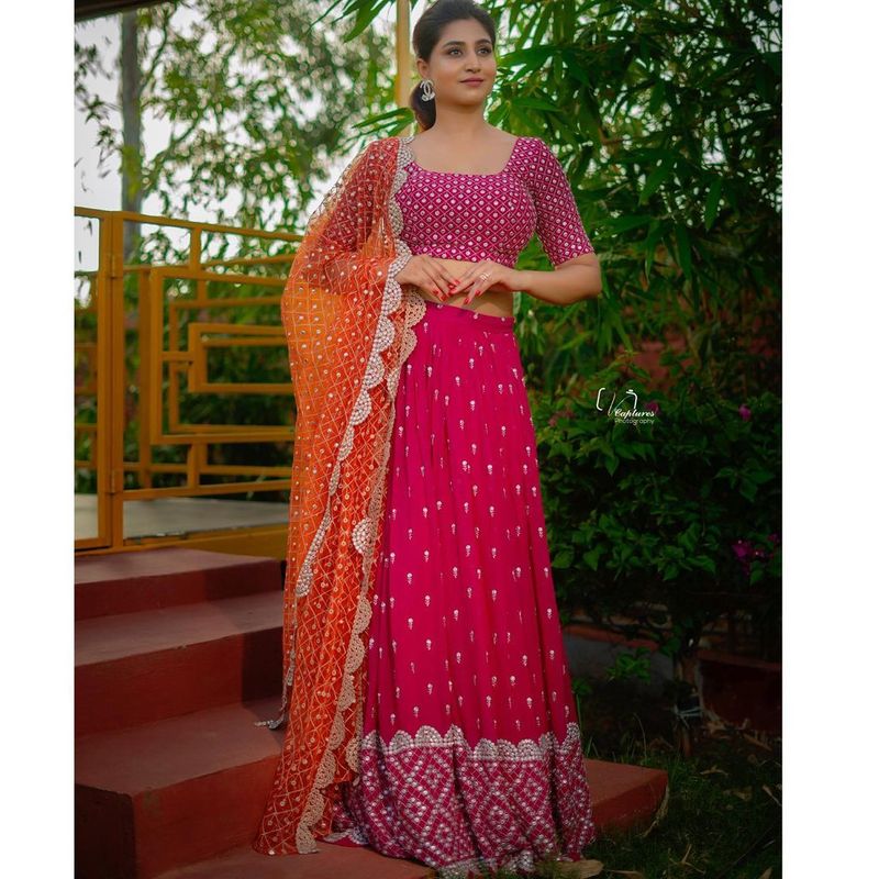 hot anchor varshini sizzles in choli lehanga her latest pics goes viral