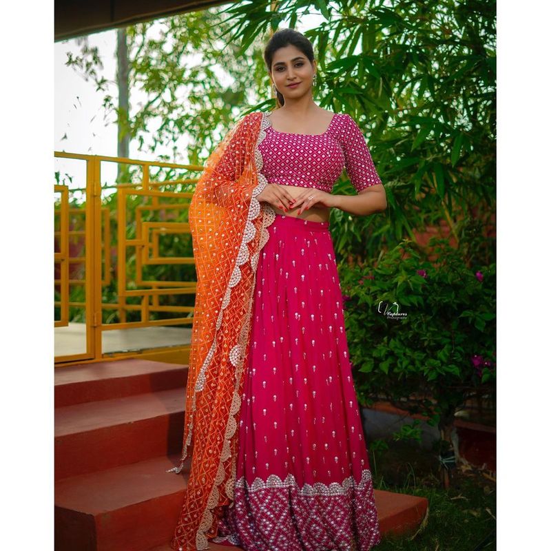 hot anchor varshini sizzles in choli lehanga her latest pics goes viral