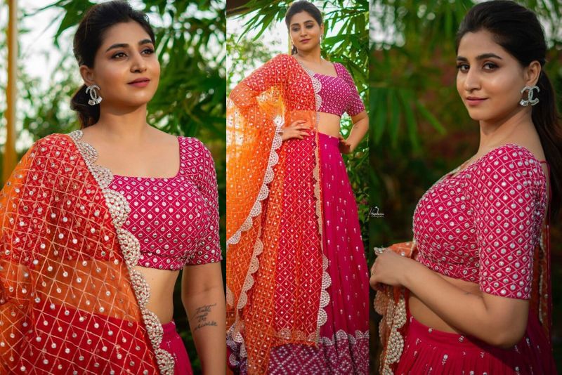 hot anchor varshini sizzles in choli lehanga her latest pics goes viral