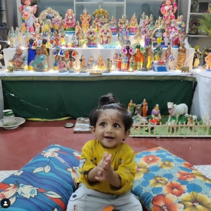 Kannada actress Meghana Raj son Rayaan Raj Sarja celebrates first Dasara habba vcs