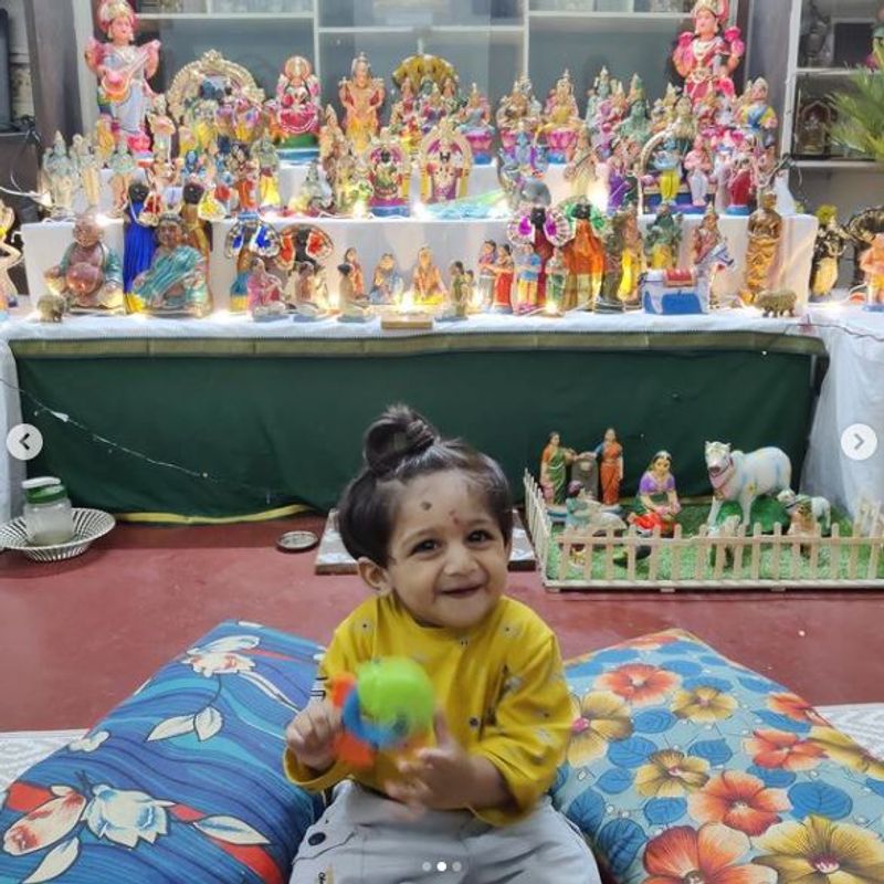 Kannada actress Meghana Raj son Rayaan Raj Sarja celebrates first Dasara habba vcs