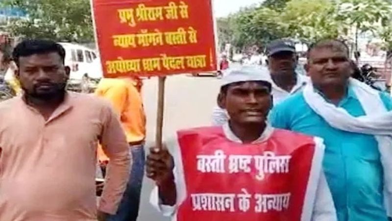 Somnath Nishad of Basti troubled by police harassment has gone to Ayodhya on foot to seek justice from Lord Shri Ram