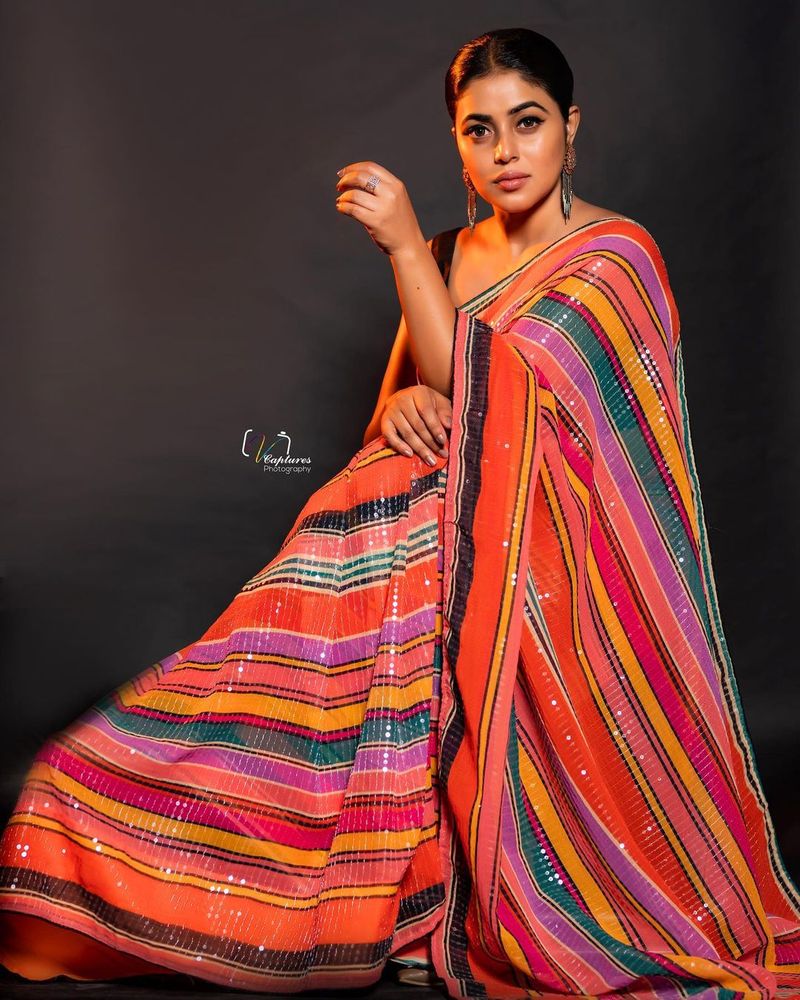 dhee judge poorna blows mind in sleeveless jacket and designer saree
