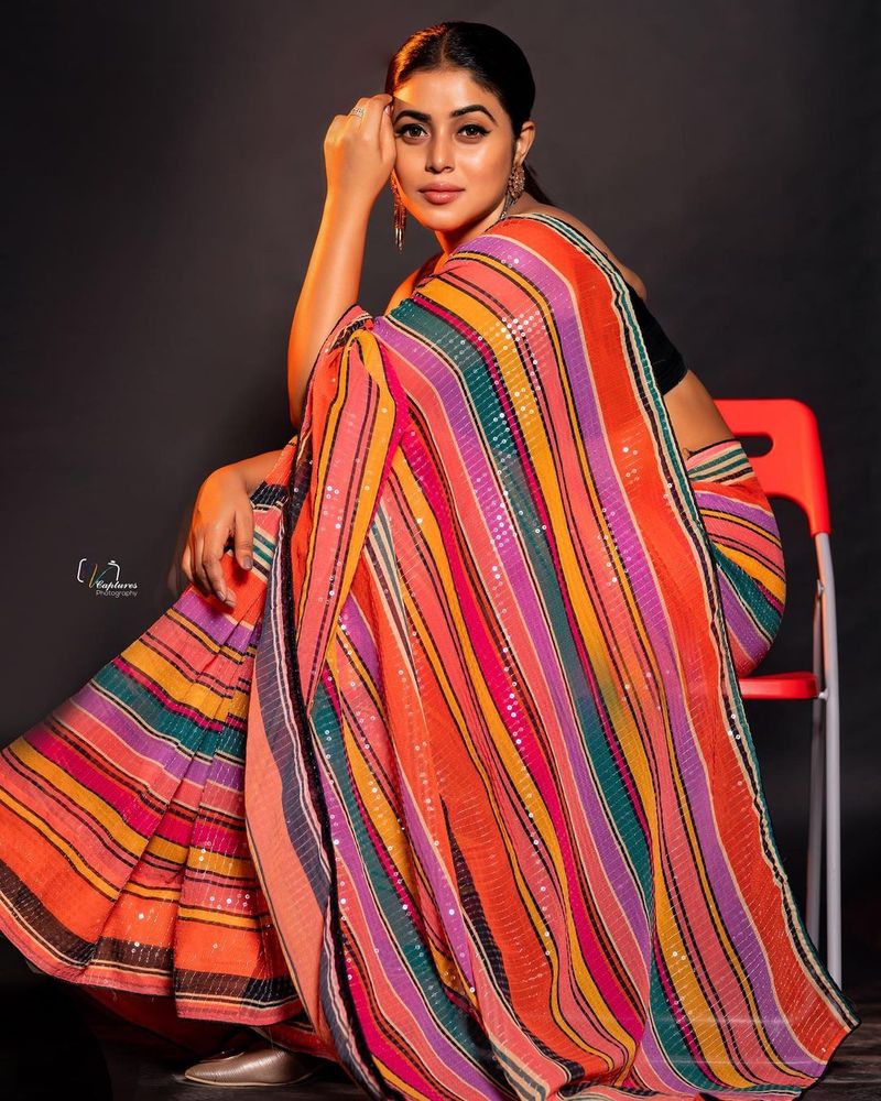 dhee judge poorna blows mind in sleeveless jacket and designer saree