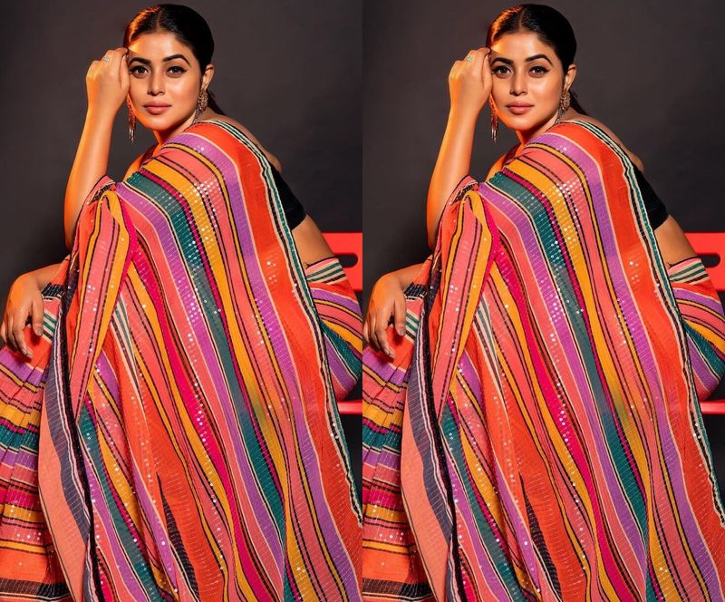 dhee judge poorna blows mind in sleeveless jacket and designer saree