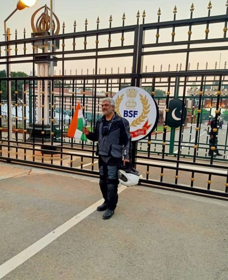 Ajith with national flag in hand at Wagah border viral photos