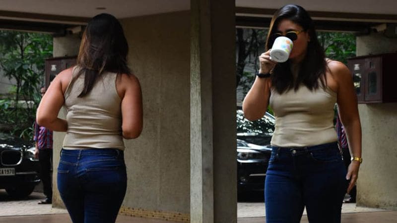 kareena kapoor spotted outside home in tight dress and posing with a cup of tea