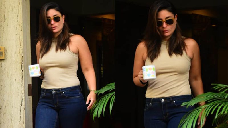 kareena kapoor spotted outside home in tight dress and posing with a cup of tea