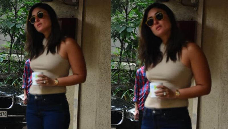 kareena kapoor spotted outside home in tight dress and posing with a cup of tea