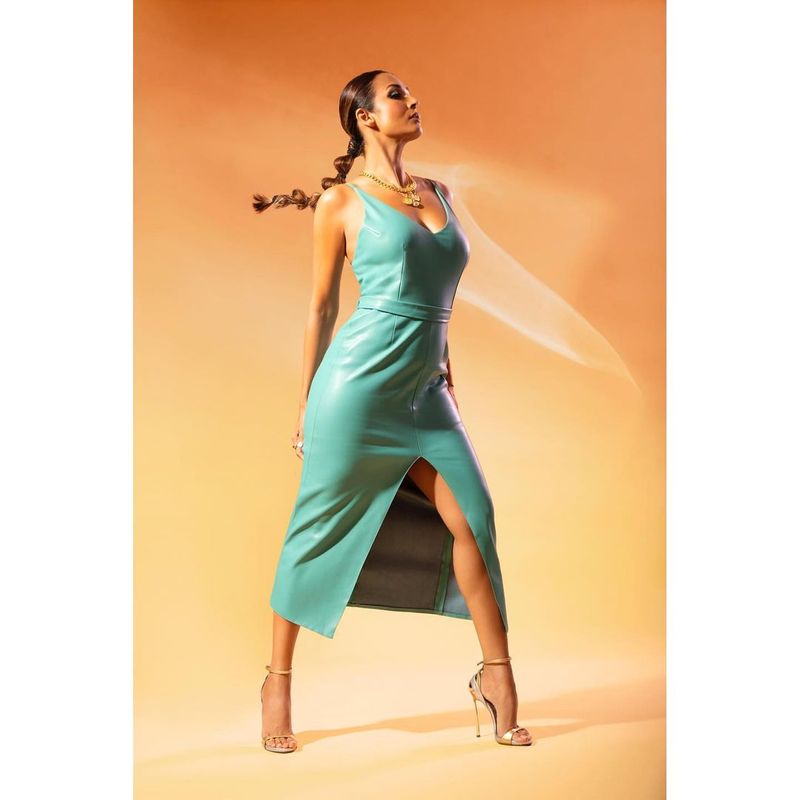 malaika arora rises heat in vegan leather dress look at her latest photo shoot