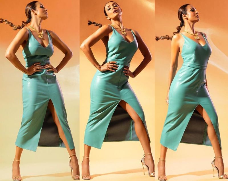 malaika arora rises heat in vegan leather dress look at her latest photo shoot