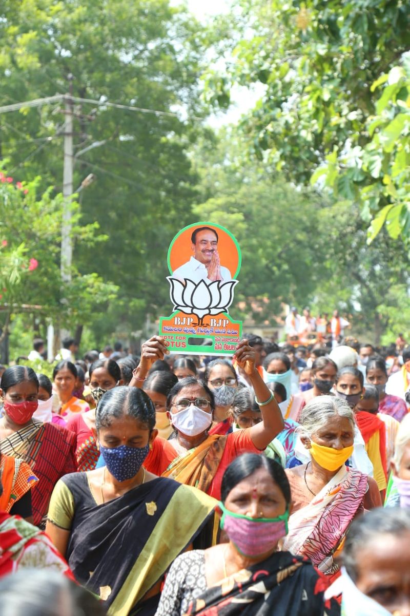 Huzurabad Bypoll: eatala rajender receives grand welcome In campaign
