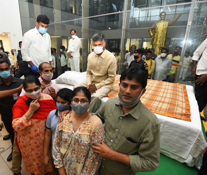 chandrababu 36 hour protest at tdp head office at mangalagiri