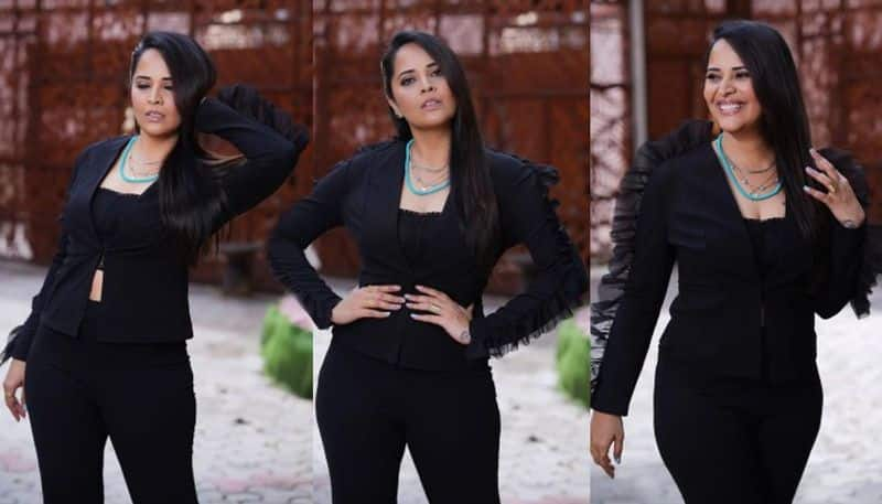 anasuya shock to tamannah hot anchor mind block in black suit