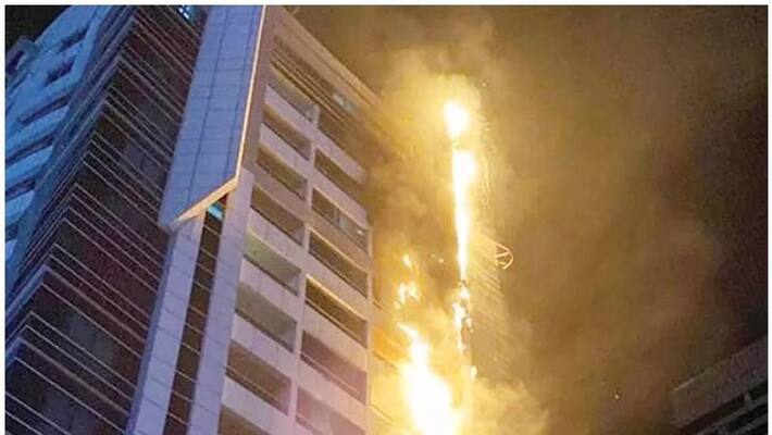civil defense battle blaze in Dubai Marina tower civil defense battle blaze in Dubai Marina tower