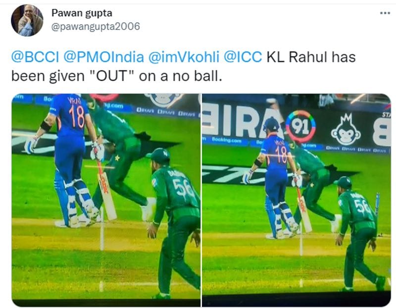 T20 World Cup 2021 IND vs PAK umpire is sleeping fans shared images as KL Rahul out in no ball
