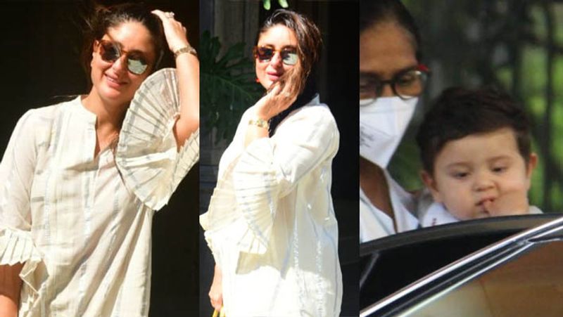 kareena kapoor spotted without makeup at father randhir kapoor house with son jeh ali khan