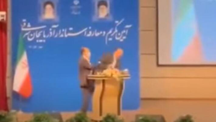 Iranian regional governor slapped on stage Iranian regional governor slapped on stage