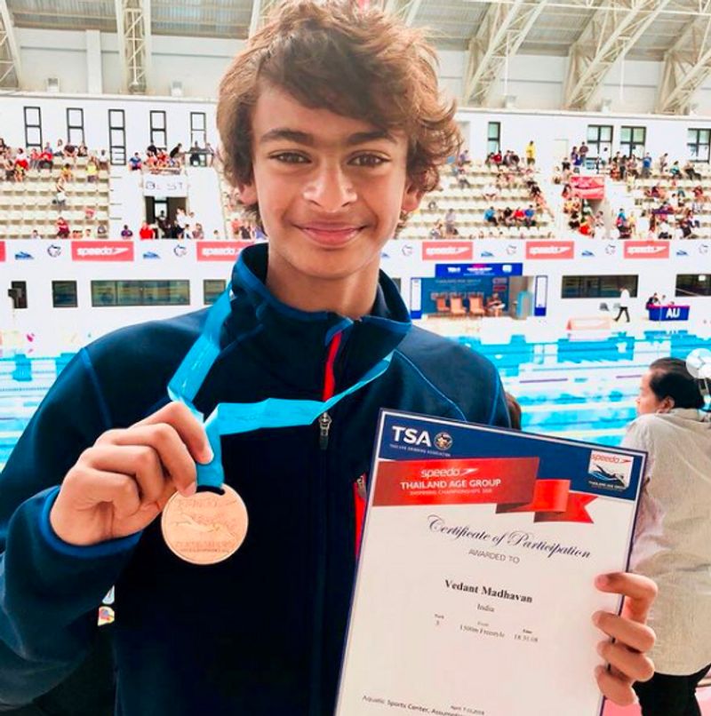 R Madhavans 16 year old son Vedaant wins 7 medals at swimming championship dpl
