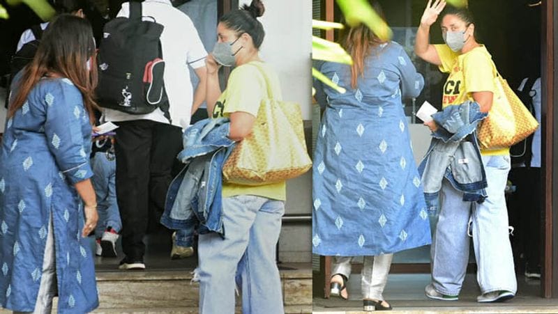 kareena kapoor spotted wearing loose pant and hidding without makeup face in mask