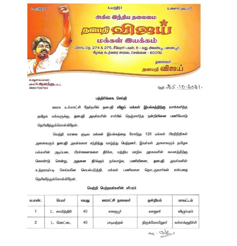 actor vijay meet vijay makkal iyakkam local body members