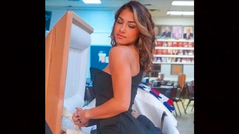 Florida Jayne Rivera photo in sexy dress with father coffin