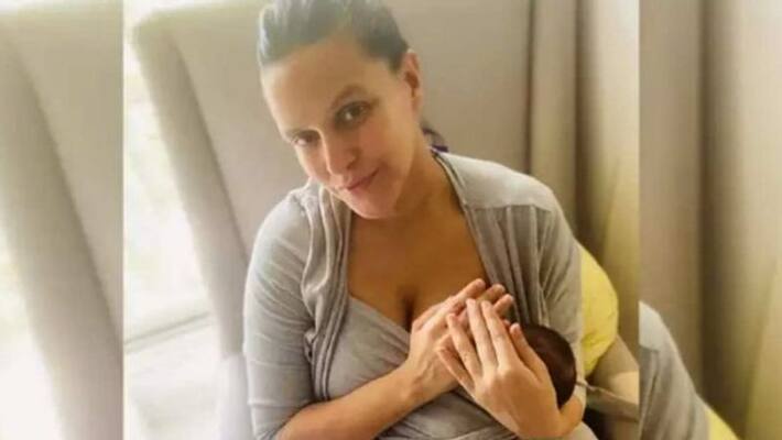 Neha Dhupia shares picture of breastfeeding her new born baby boy Neha Dhupia shares picture of breastfeeding her new born baby boy