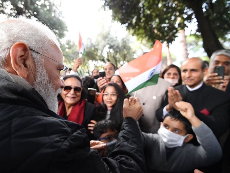 Modi arrives in Rome for G20 Summit Italy indian peoples greeted with the national flag