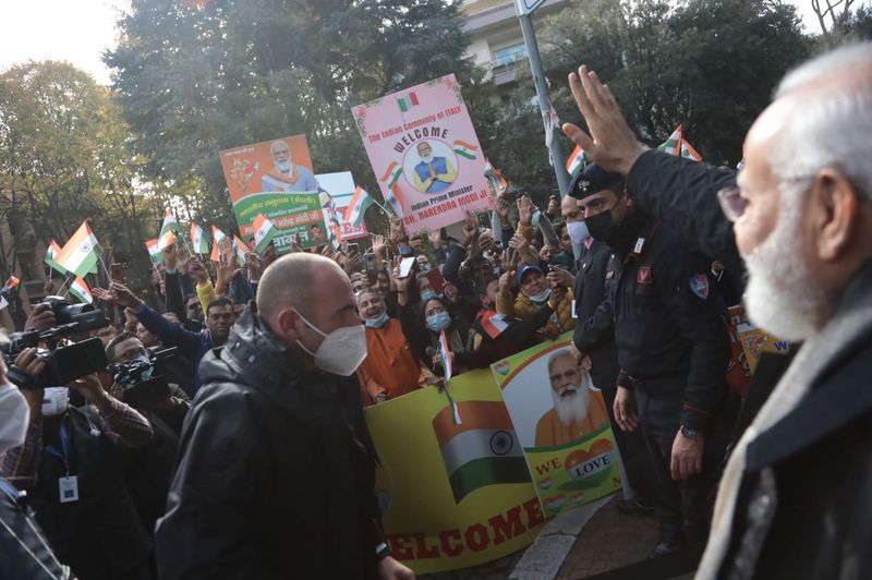 Modi arrives in Rome for G20 Summit Italy indian peoples greeted with the national flag