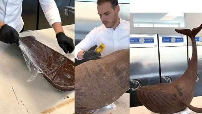 Chef Designs Whale Out Of Milk And Chocolate Chef Designs Whale Out Of Milk And Chocolate