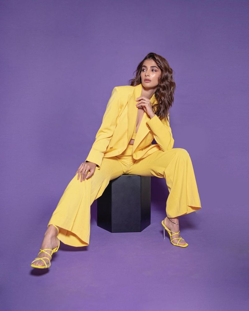 beast beauty pooja heagde shines in yellow trendy wear her latest photo shoot goes viral