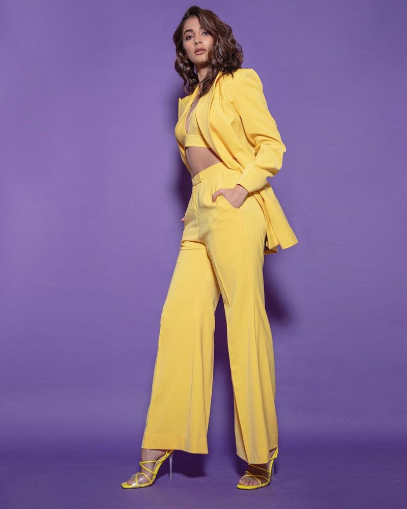 beast beauty pooja heagde shines in yellow trendy wear her latest photo shoot goes viral