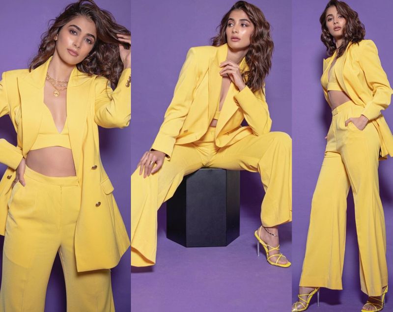 beast beauty pooja heagde shines in yellow trendy wear her latest photo shoot goes viral