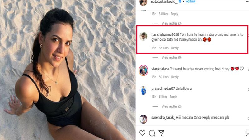 Hardik Pandya wife Natasa Stankovic spread hotness at Sea Beach in swimsuit during T20 World Cup 2021 spb