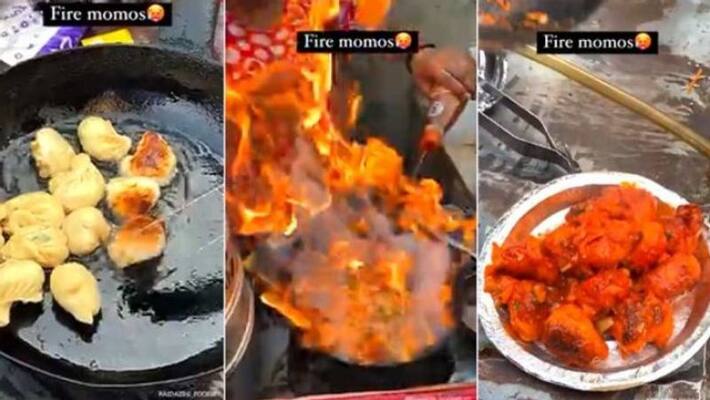 street vendor makes fire momos in viral video street vendor makes fire momos in viral video