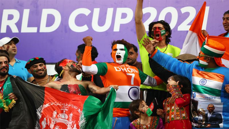India v Afghanistan ICC Men's T20 World Cup 2021, ABU DHABI: Fans look on from the stands during the Ind vs Afg match at Sheikh Zayed stadium