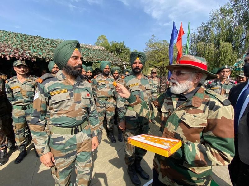 PM Narendra Modi celebrates Diwali with soldiers at Nowshera in Jammu and Kashmir
