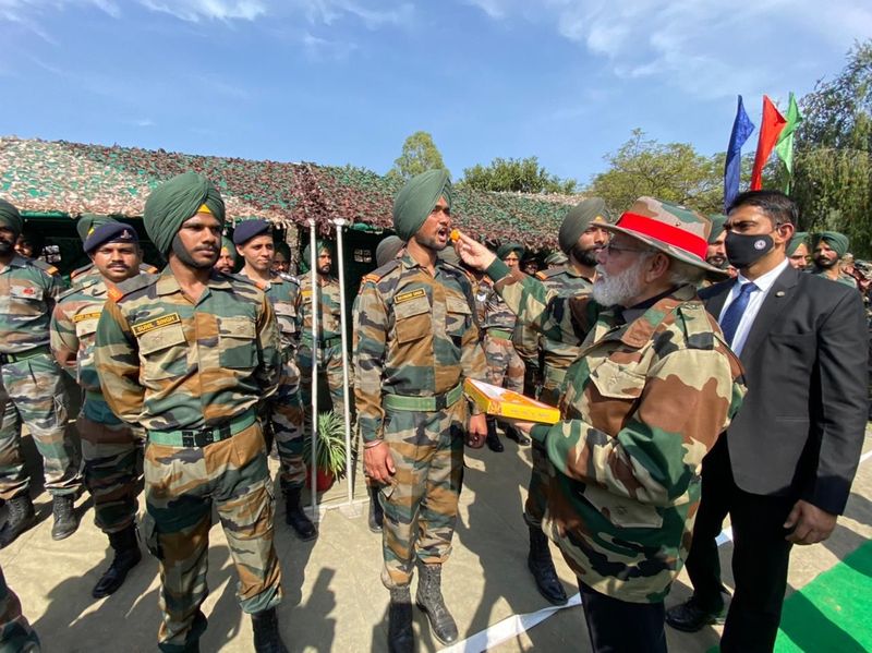 PM Narendra Modi celebrates Diwali with soldiers at Nowshera in Jammu and Kashmir