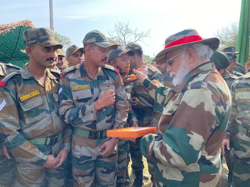 PM Narendra Modi celebrates Diwali with soldiers at Nowshera in Jammu and Kashmir