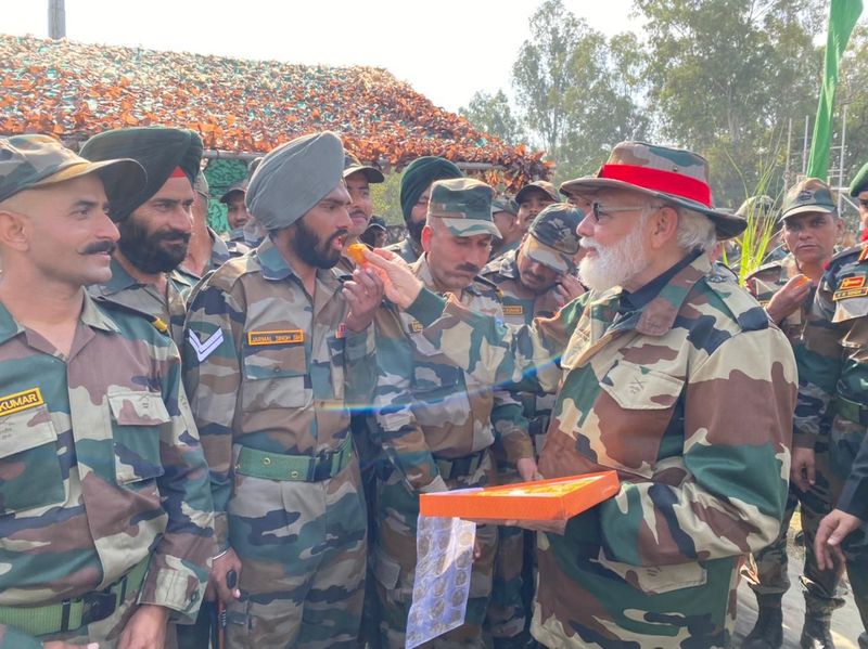 PM Narendra Modi celebrates Diwali with soldiers at Nowshera in Jammu and Kashmir