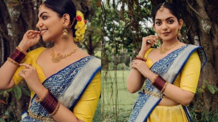 Ahaana Krishna in yellow kanchipuram lehenga Ahaana Krishna in yellow kanchipuram lehenga