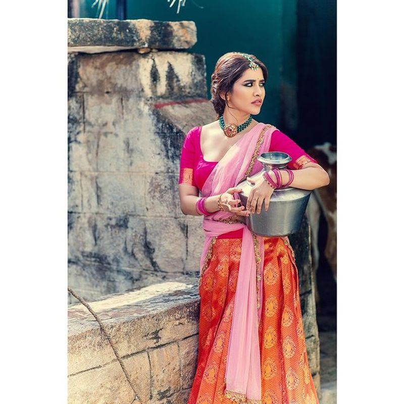Nabha Natesh diwali photoshoot in half saree