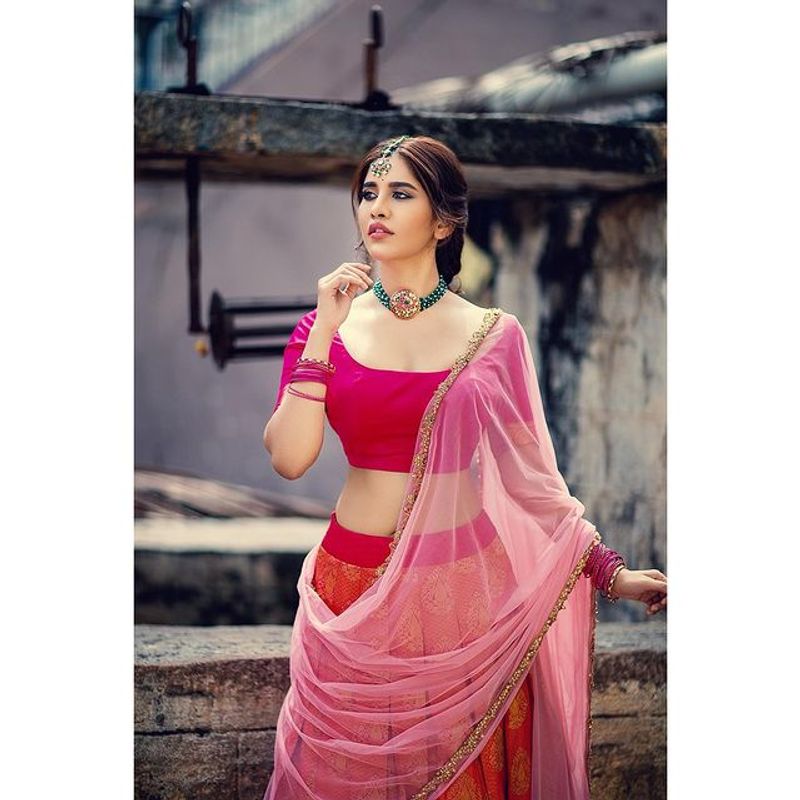 Nabha Natesh diwali photoshoot in half saree