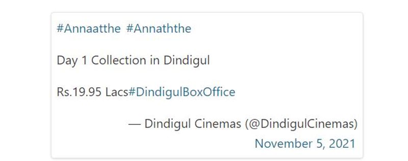 Rajinikanth grand opening Annaatthe movie first day box office collection details