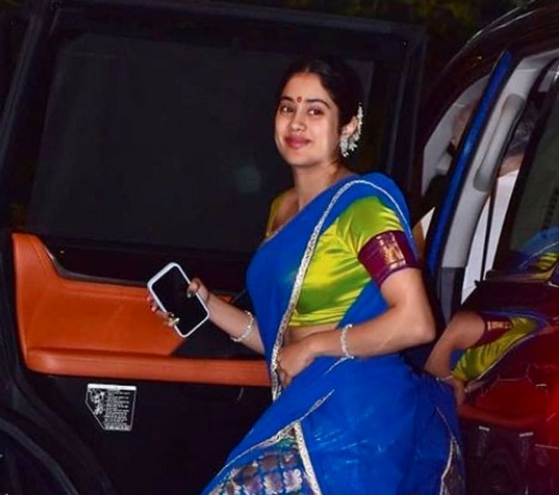 Janhvi Kapoor and Khushi Kapoor arrive with their father Boney Kapoor falunts in South style attire for Diwali dpl