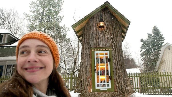 Magical Little Free Library Built on tree ttump in Idaho Magical Little Free Library Built on tree ttump in Idaho
