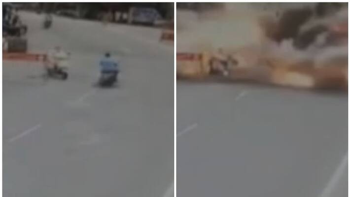 fire crackers laden scooter bursts father son killed in tamilnadu fire crackers laden scooter bursts father son killed in tamilnadu