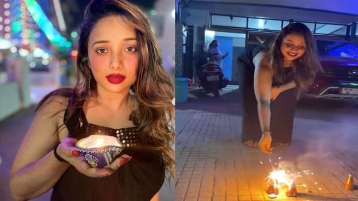 diwali 2021 bhojpuri actress rani chatterjee bursting crackers NTP diwali 2021 bhojpuri actress rani chatterjee bursting crackers NTP