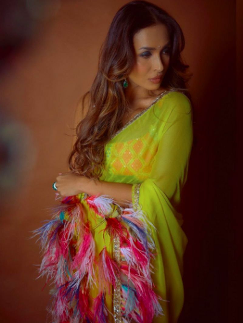 Malaika Arora Flaunts her style in Manish Malhotra designed lemon colors saree pallu is special dpl